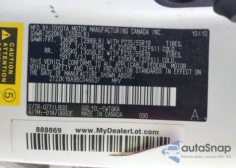 2011 Lexus Rx 350 из США, поврежденный, VIN 2T2ZK1BA9BC046637